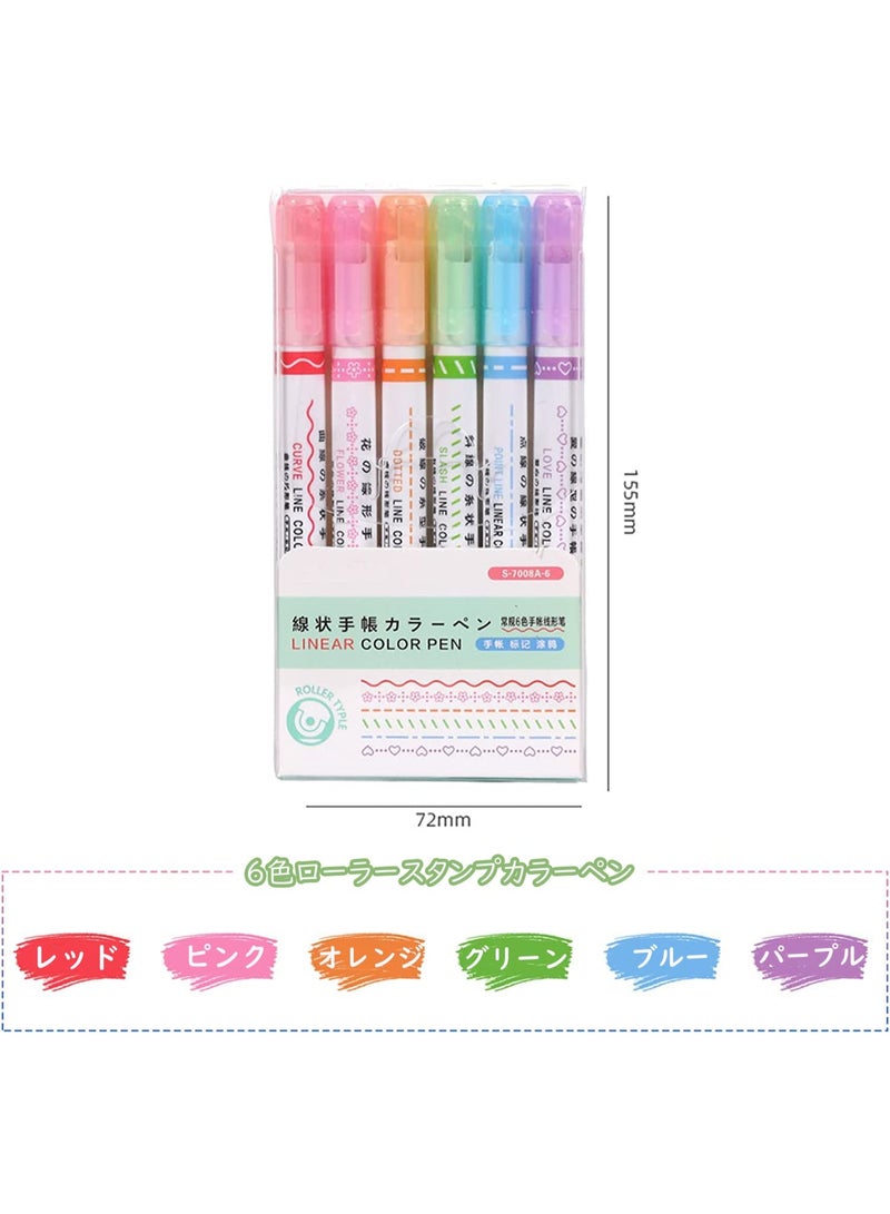 كاكو مجموعة أقلام تحديد الخطوط المتموجة المكونة من 6 أقلام حبر فلورسنت، مجموعة فنية يدوية برأس واحد للمدرسة والمكتب، ألوان متنوعة، جاهزة للمدرسة - Image 2